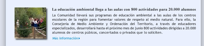 La educación ambiental llega a las aulas con 800 actividades para 20.000 alumnos