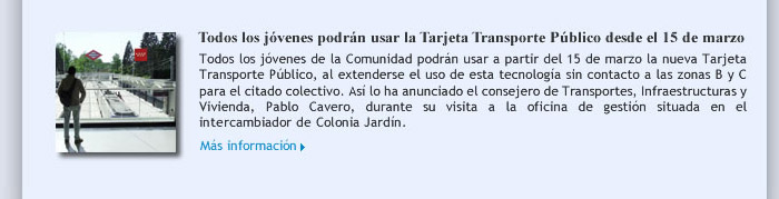 Todos los jóvenes podrán usar la Tarjeta Transporte Público desde el 15 de marzo