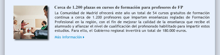 Cerca de 1.200 plazas en cursos de formación para profesores de FP