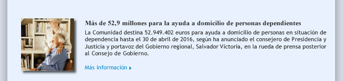 Más de 52,9 millones para la ayuda a domicilio de personas dependientes