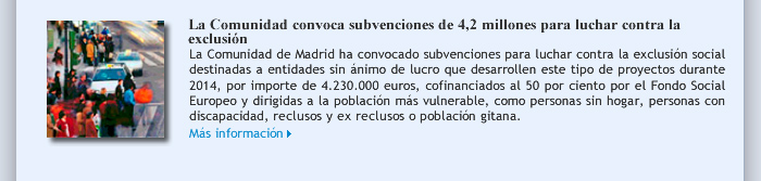 La Comunidad convoca subvenciones de 4,2 millones para luchar contra la exclusión