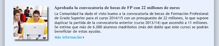 Aprobada la convocatoria de becas de FP con 22 millones de euros