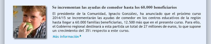 Se incrementan las ayudas de comedor hasta los 60.000 beneficiarios