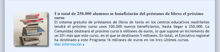 Un total de 250.000 alumnos se beneficiarán del préstamo de libros el próximo curso