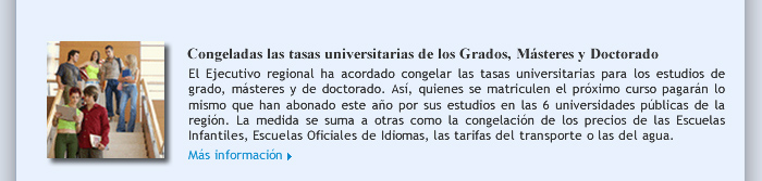 Congeladas las tasas universitarias de los Grados, Másteres y Doctorado