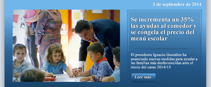 Se incrementa un 35% las ayudas al comedor y se congela el precio del menú escolar