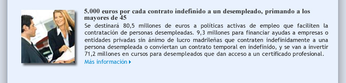 5.000 euros por cada contrato indefinido a un desempleado, primando a los mayores de 45