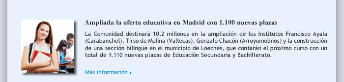 Ampliada la oferta educativa en Madrid con 1.100 nuevas plazas
