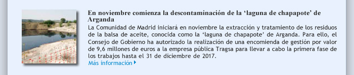 En noviembre comienza la descontaminación de la 'laguna de chapapote' de Arganda