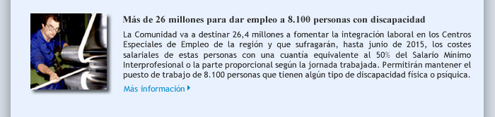 Más de 26 millones para dar empleo a 8.100 personas con discapacidad