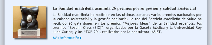 La Sanidad madrileña acumula 26 premios por su gestión y calidad asistencial