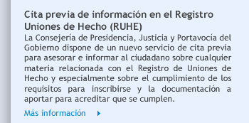 Cita previa de información en el Registro Uniones de Hecho (RUHE)