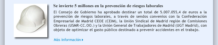 Se invierte 5 millones en la prevención de riesgos laborales