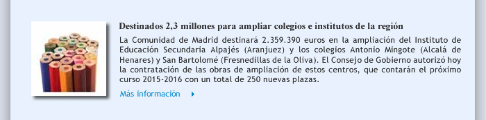 Destinados 2,3 millones para ampliar colegios e institutos de la región