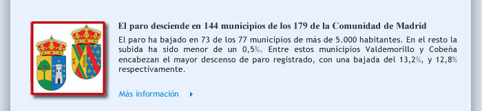 El paro desciende en 144 municipios de los 179 de la Comunidad de Madrid