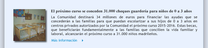 El próximo curso se conceden 31.000 cheques guardería para niños de 0 a 3 años