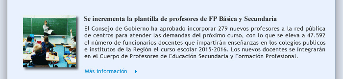 Se incrementa la plantilla de profesores de FP Básica y Secundaria