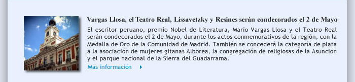 Vargas Llosa, el Teatro Real, Lissavetzky y Resines serán condecorados el 2 de Mayo