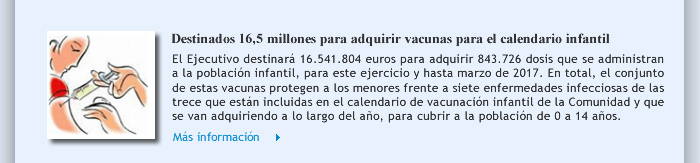 Destinados 16,5 millones para adquirir vacunas para el calendario infantil