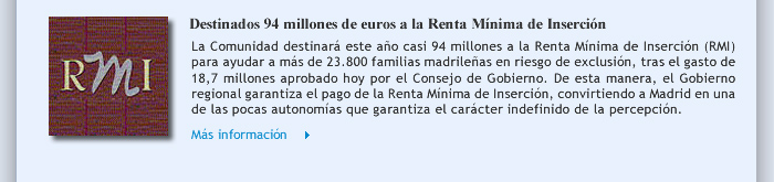 Destinados 94 millones de euros a la Renta Mínima de Inserción
