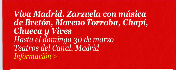 Viva Madrid. Zarzuela con música de Bretón, Moreno Torroba, Chapí, Chueca y Vives. 