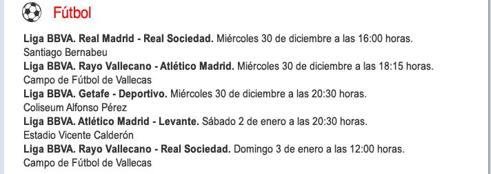 Agenda deportiva