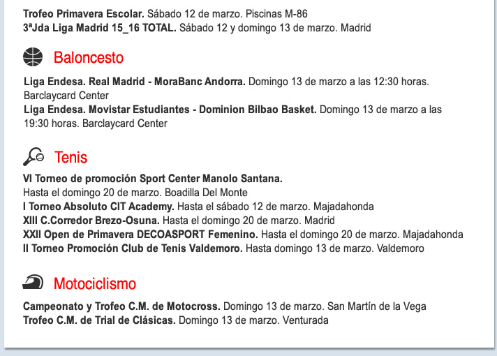 Agenda deportiva