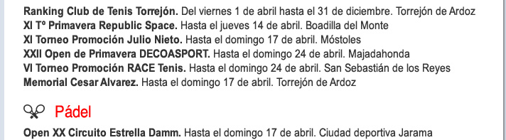 Agenda deportiva