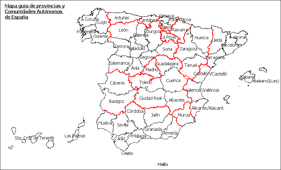 Restaurar director lógica Mapa guía de las provincias y Comunidades Autónomas de España